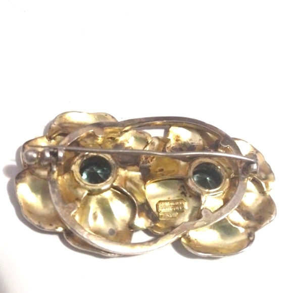 THEODORE FAYRNER ORIGINAL ART DECO 1920s STERLING SILVER .925 TOURMALINE BROOCH - Picture 9 of 9